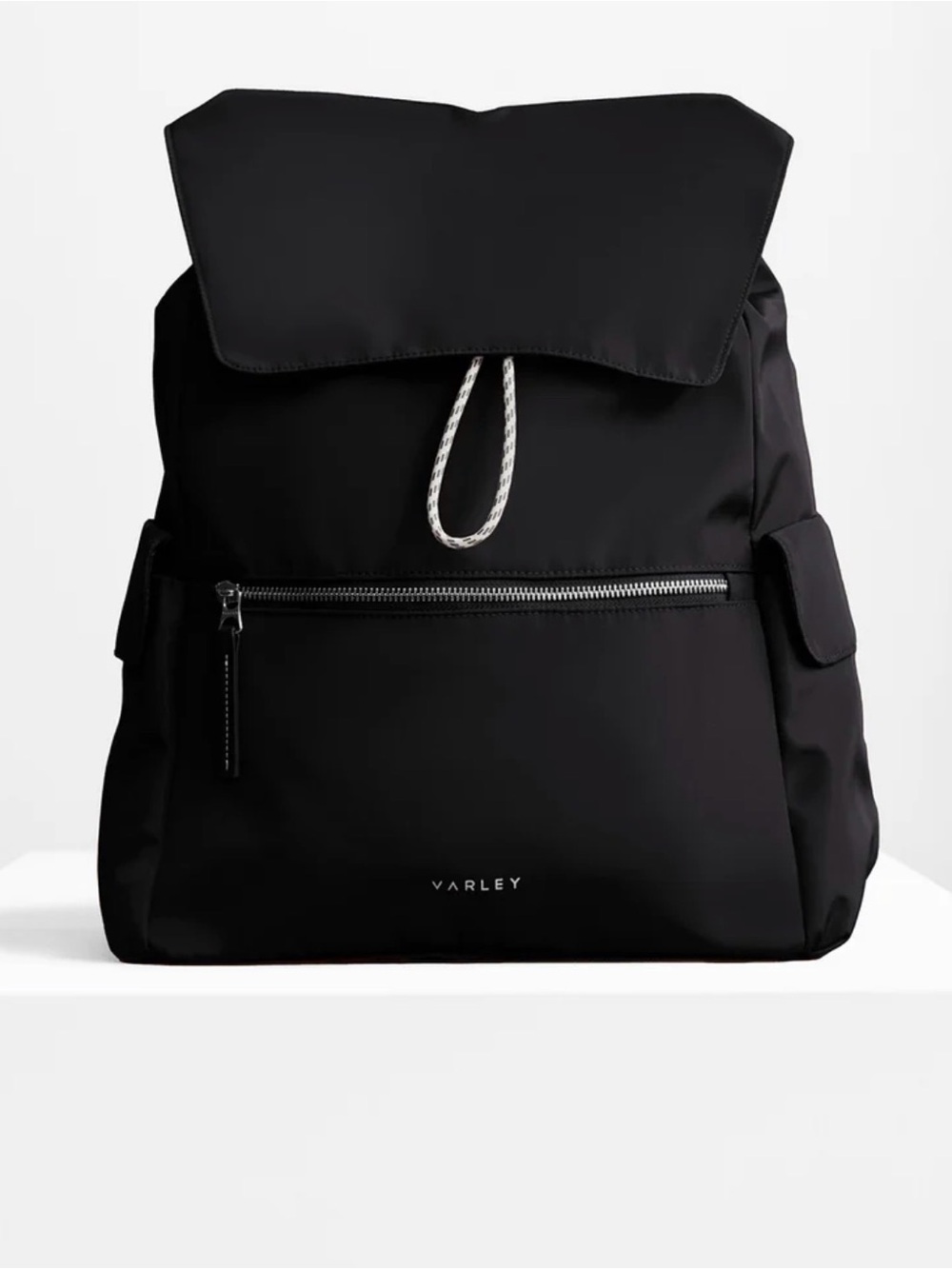 Varley Black Nylon Flap Drawstring Backpack
